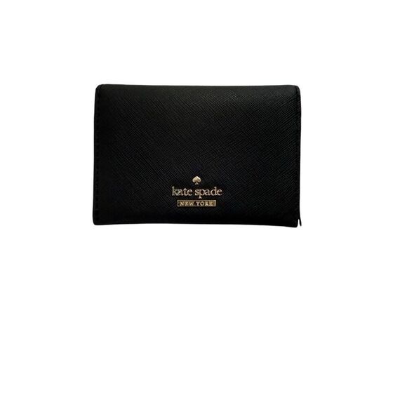 Kate Spade Womens Black Leather Snap Closure Gold Tone Bi-Fold Wallet - Picture 3 of 7